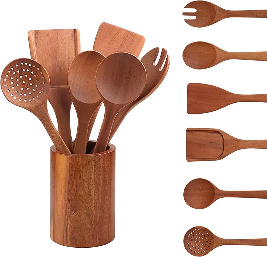 7-Piece Teak Wooden Utensils Set