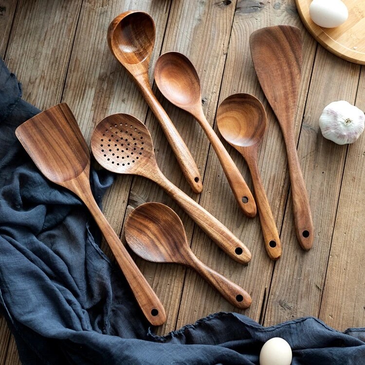 7-Piece Teak Wooden Utensils Set