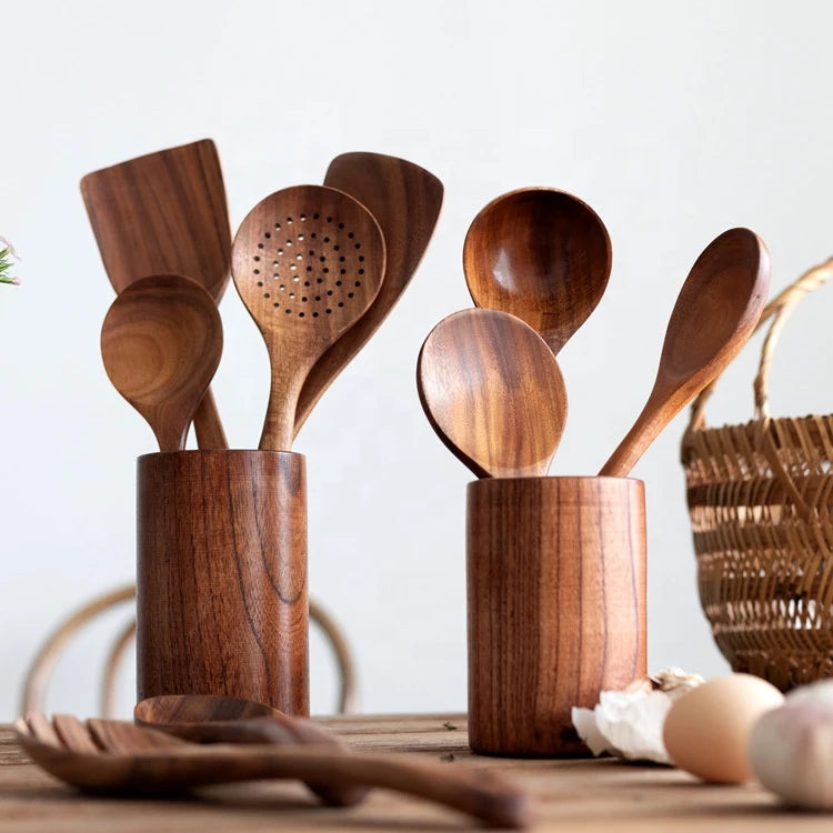 7-Piece Teak Wooden Utensils Set