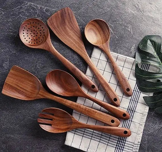 7-Piece Teak Wooden Utensils Set