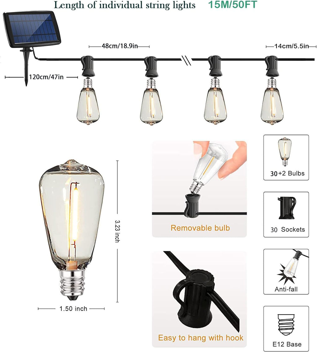 Break-Resistant LED Solar Festoon Lights